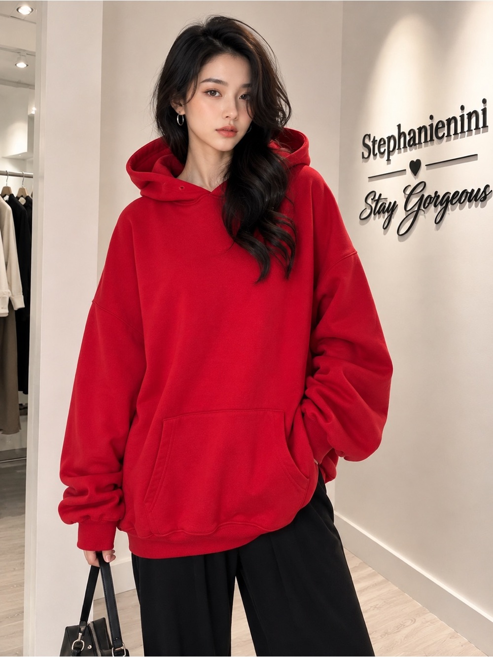Women’s Red Oversized Pullover Hoodie Sweatshirt